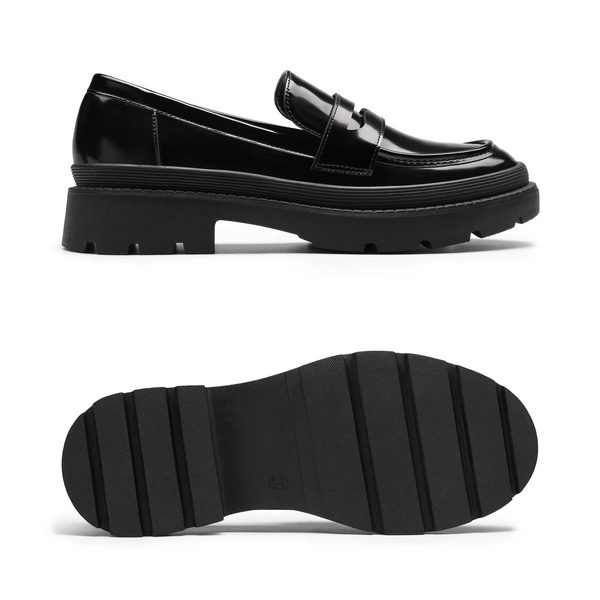 Classic Platform Moccasin Loafers - BLACK PU - 1